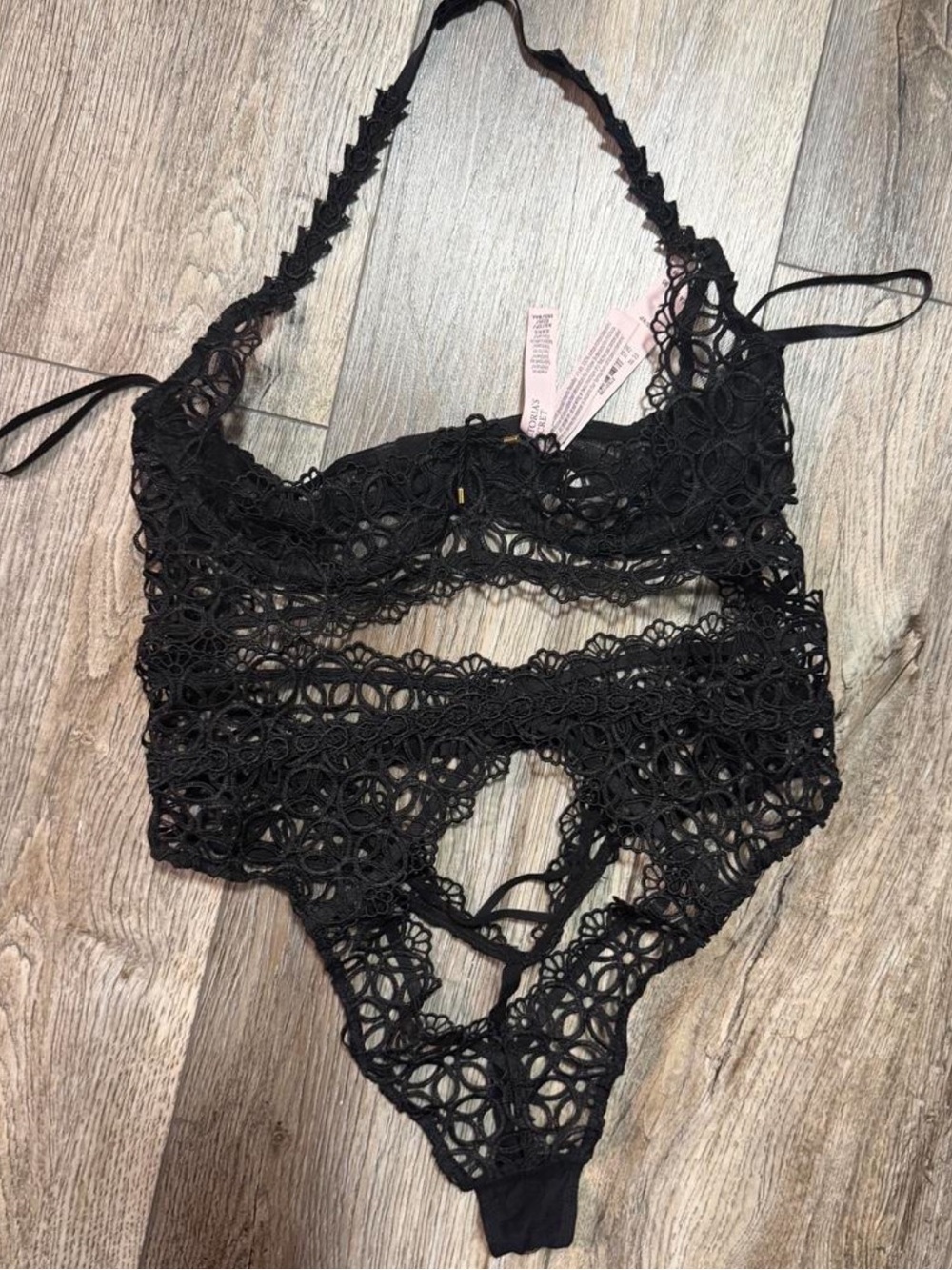 Victoria’s Secret Black Floral Lace Teddy Bodysuit  underbust NWT XS/XP